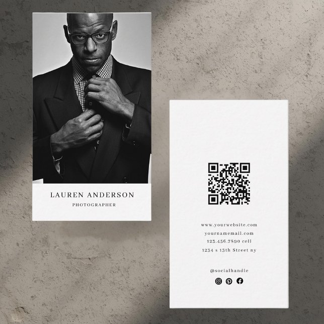 Minimalist Vertical Business Card with Photo & QR  (Creator Uploaded)
