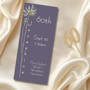 Minimalist Vertical Floral Violet 60th Birthday  Invitation