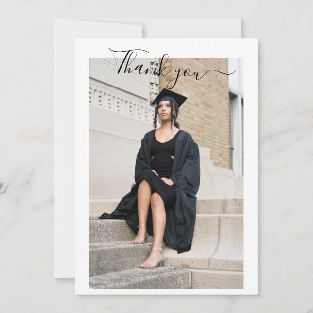 Minimalist Vertical Photo Graduation Thank You  Invitation (Front)
