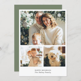 Minimalist Vertical Three Photo Holiday Card
