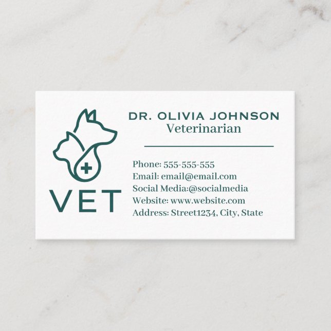 Minimalist Veterinary Customisable Business Card  (Front)