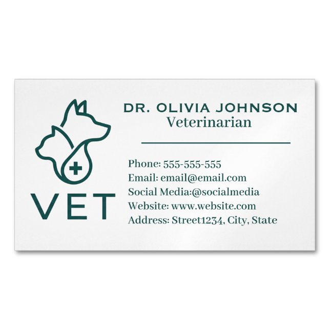 Minimalist Veterinary Customisable  Magnetic Business Card (Front)