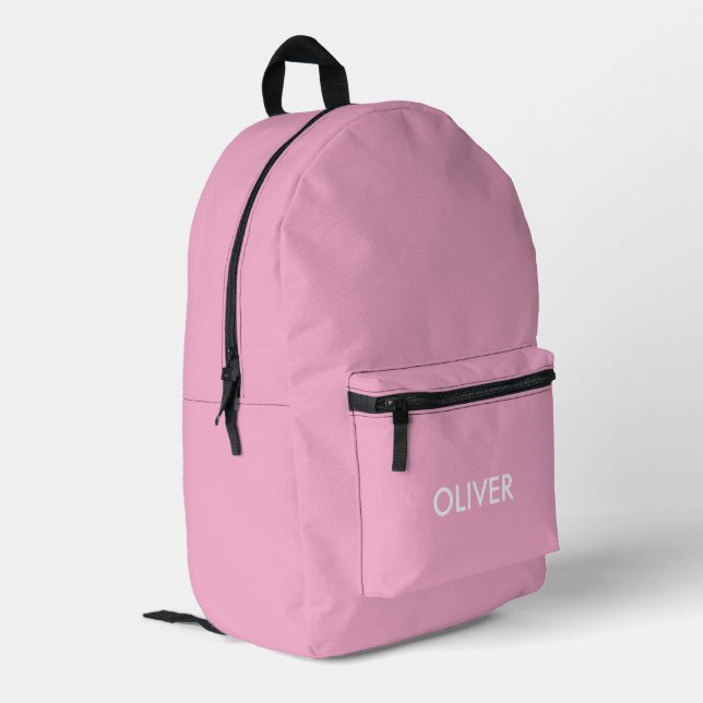 Minimalist Vibrant Bubblegum Pink Personalised  Printed Backpack (Back Corner Left)