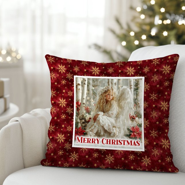 Minimalist Victorian Angel Red Gold Holiday Xmas Cushion (Minimalist Victorian Angel Red Gold Holiday Christmas Pillow

)
