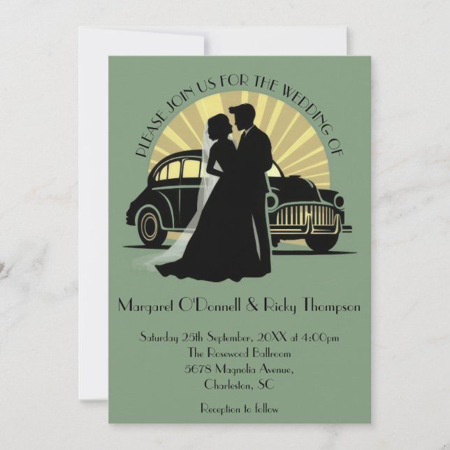 Minimalist Vintage Art Deco Wedding Invitation (Front)