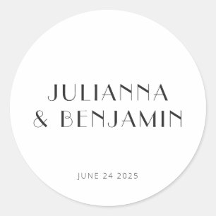 Minimalist Vintage Art Deco White Custom Wedding Classic Round Sticker