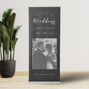 Minimalist Vintage Black and White Wedding Welcome Retractable Banner