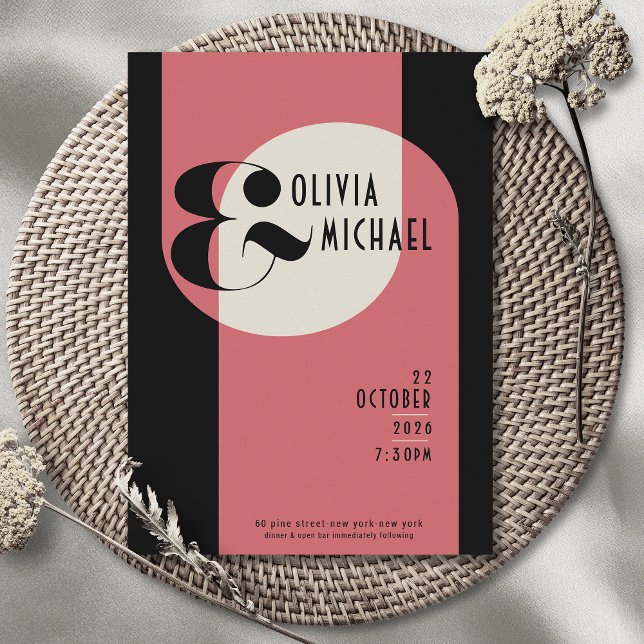Minimalist Vintage Black Salmon Pink Invitation (Creator Uploaded)