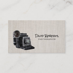 Minimalist Vintage Camera Classy Linen Photography Business Card