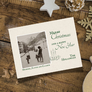 Minimalist Vintage Christmas Family Photo Holiday Postcard