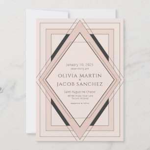 Minimalist Vintage Deco Blush Black Invitation