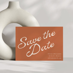 Minimalist Vintage Elegant Script Terracotta Rust Save The Date