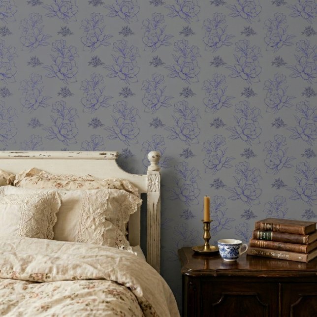 Minimalist Vintage Flower Pattern Grey Wallpaper (Creator Uploaded)