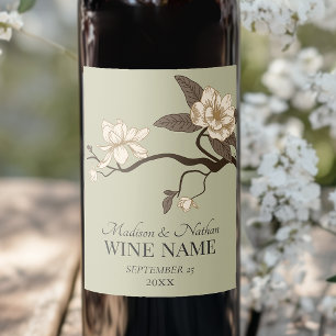 Minimalist Vintage Magnolia Wedding Sage Green Wine Label