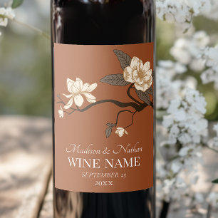 Minimalist Vintage Magnolia Wedding Terracotta  Wine Label
