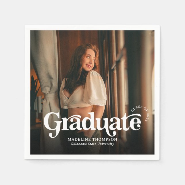 Minimalist Vintage Retro Photo Graduation Napkin (Front)