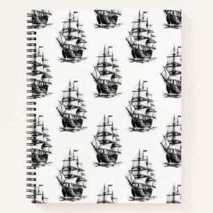 Minimalist Vintage Sailing Ship Pattern Design Notebook