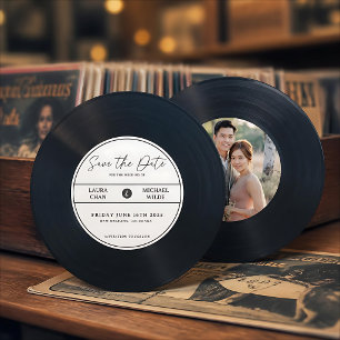 Minimalist Vinyl Record Save The Date With Photo Invitation
