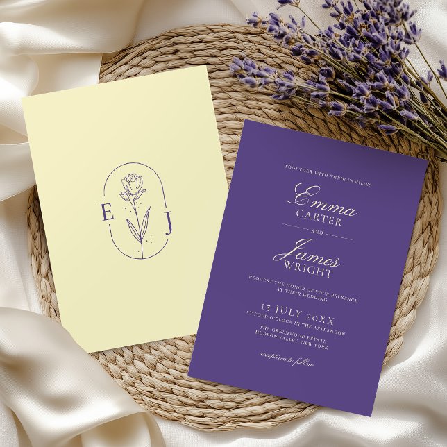 Minimalist Violet and Yellow Modern Wedding Invitation (Creator Uploaded)