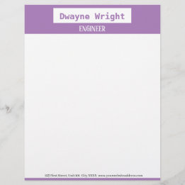 Minimalist violet purple and white custom letterhead