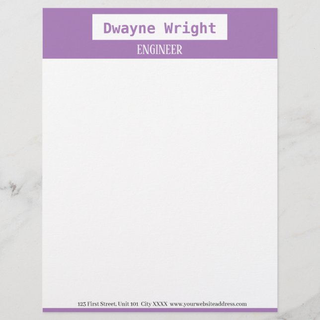 Minimalist violet purple and white custom letterhead (Front)