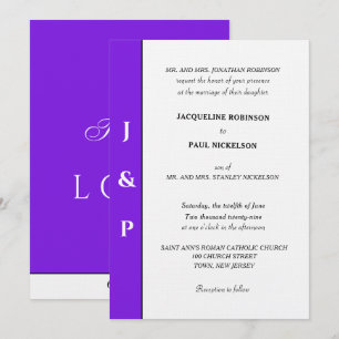 Minimalist Violet White Monogram  Invitation