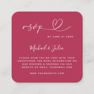 Minimalist Viva Magenta Heart QR Code Wedding RSVP Enclosure Card
