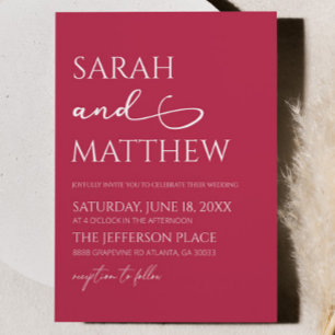 Minimalist Viva Magenta Simple Elegant Wedding Invitation