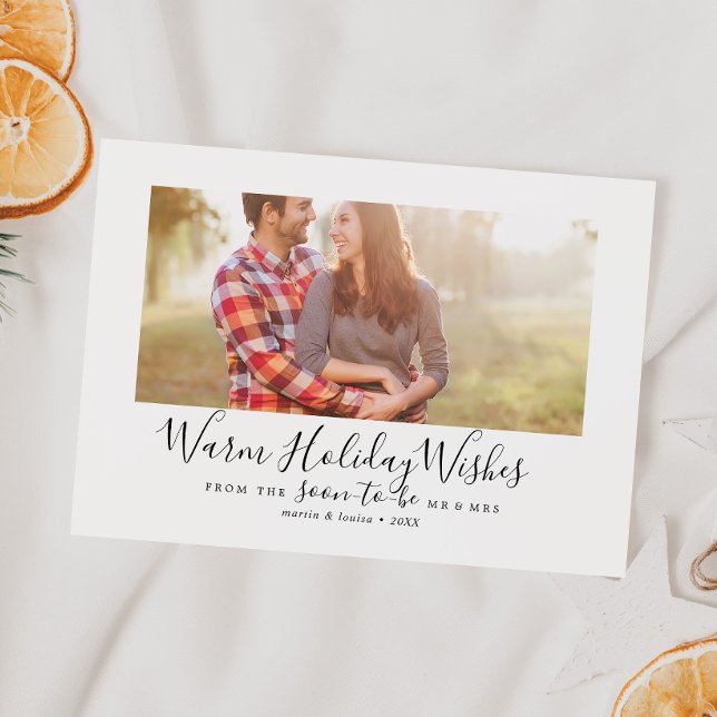 Minimalist Warm Holiday Wishes Engagement Photo Card (Creator Uploaded)