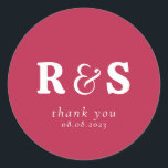 Minimalist Warm Magenta Wedding Initials Monogram Classic Round Sticker<br><div class="desc">Minimalist Warm Magenta Initials Monogram Sticker with modern calligraphy for Wedding. Design features a modern style script text layout. To make advanced changes,  please select "Click to customise further" option under Personalise this template.</div>