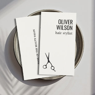 Minimalist Warm White Black Bold Hair Salon Business Card