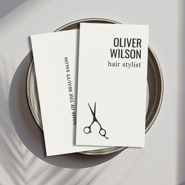 Minimalist Warm White Black Bold Hair Salon Business Card (Creator Uploaded)