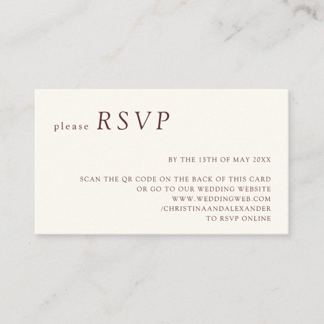 Minimalist Warm White Burgundy QR Code RSVP Enclosure Card (Front)