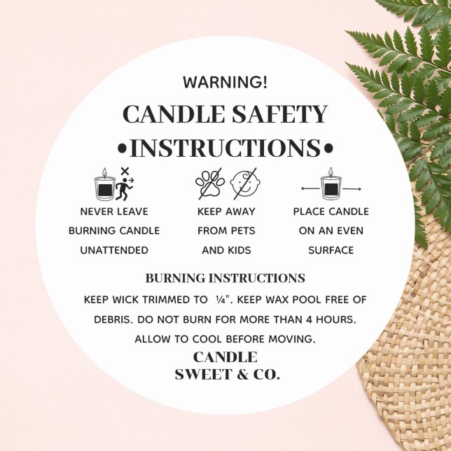 Minimalist Warning Candle | Black and White Modern Classic Round Sticker (Creator Uploaded)