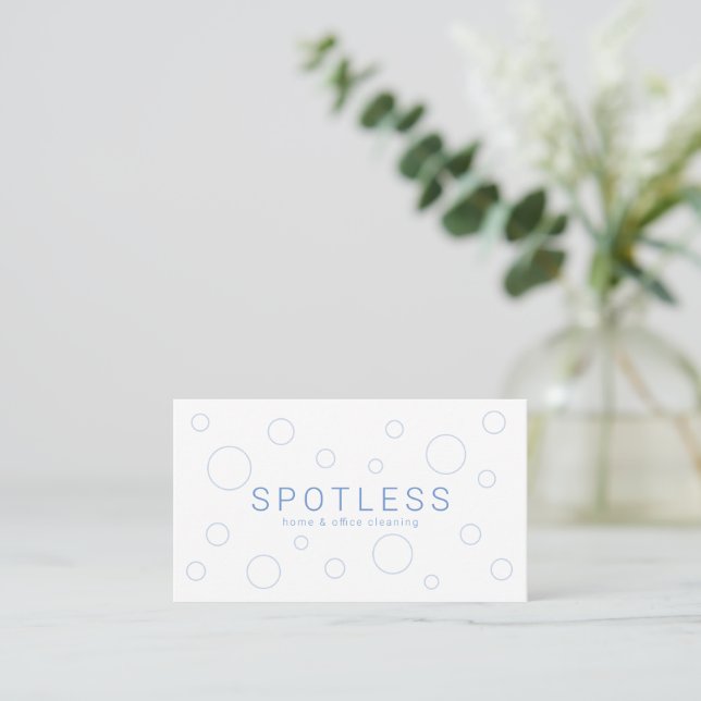 Minimalist Water Bubbles Cleaning Service Maid Business Card (Standing Front)