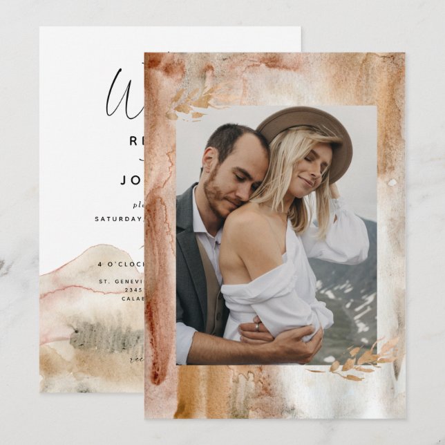 Minimalist Watercolor Abstract Photo Wedding Invitation (Front/Back)