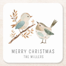 Minimalist Watercolor Birds Merry Christmas