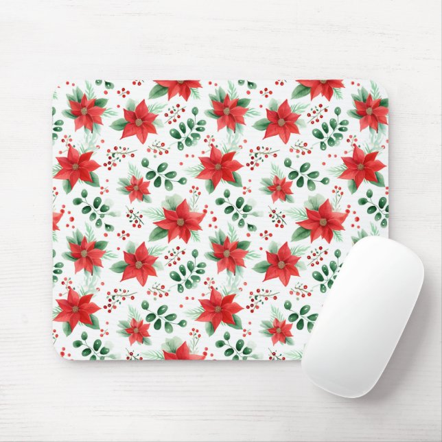 Minimalist Watercolor Botanical Poinsettia  Mouse Mat (With Mouse)