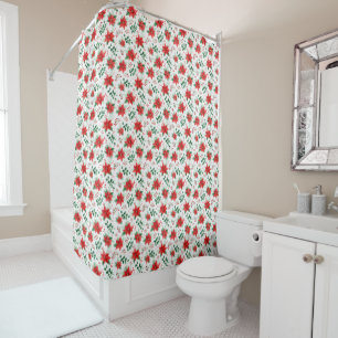 Minimalist Watercolor Botanical Poinsettia  Shower Curtain