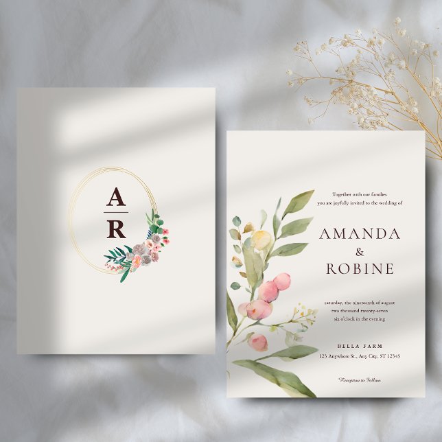 Minimalist Watercolor Botanical Wedding Invitation (Creator Uploaded)