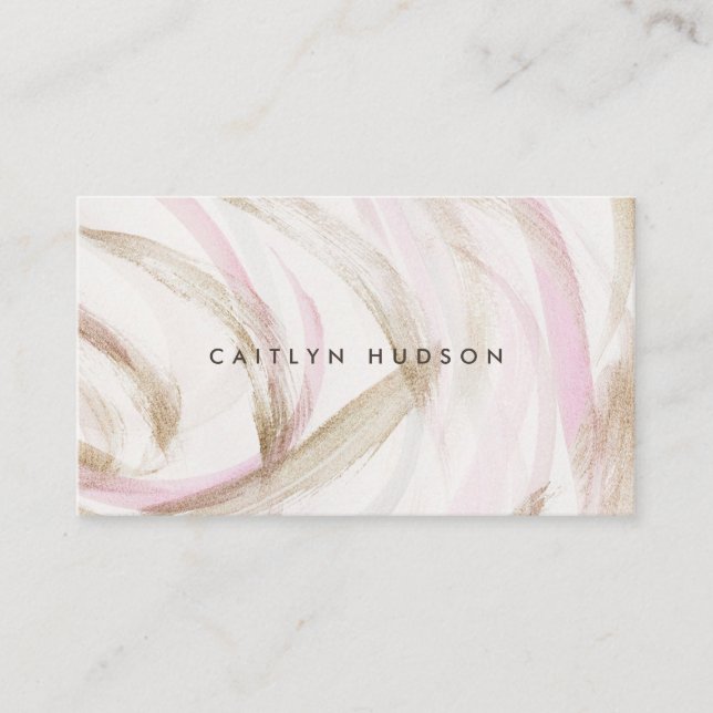 Minimalist watercolor business card blush and gold (Front)