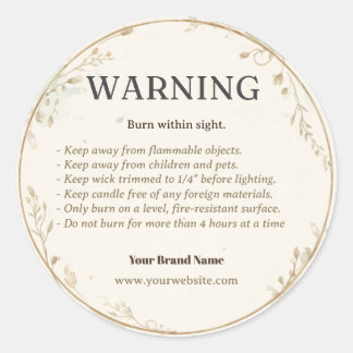 Minimalist Watercolor Candle Safety Warning Bottom Classic Round Sticker