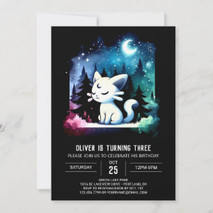 Minimalist Watercolor Cat Birthday Invitation