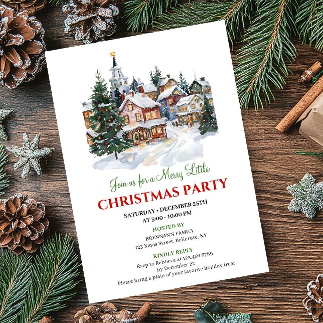 Minimalist watercolor Christmas scene holiday  Invitation (Minimalist watercolor Christmas scene holiday invite)