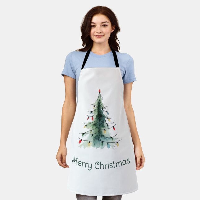 Minimalist Watercolor Christmas Tree Apron (Worn)