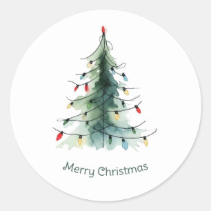 Minimalist Watercolor Christmas Tree Classic Round Sticker