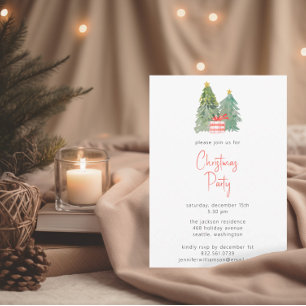 Minimalist Watercolor Christmas Tree Holiday Party Invitation
