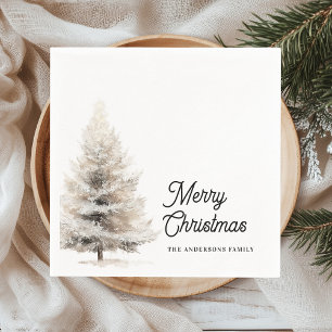 Minimalist Watercolor Christmas Tree Personalized Napkin