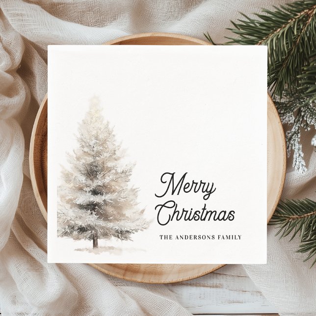 Minimalist Watercolor Christmas Tree Personalized  Napkin (Creator Uploaded)