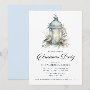 Minimalist Watercolor Cosy Blue Christmas Party Invitation